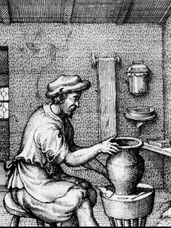 Atalanta fugiens, 1618: o oleiro diante do vaso no torno